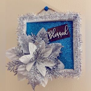 HANDMADE • Silver Tinsel Christmas Shadow Box • 5.5 inch